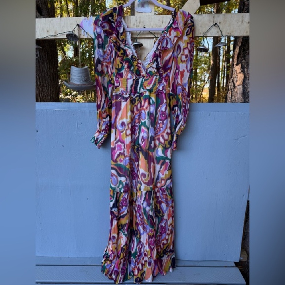 Anthropologie Vibrant Long Sleeve‎ Maxi Dress - Picture 3 of 5